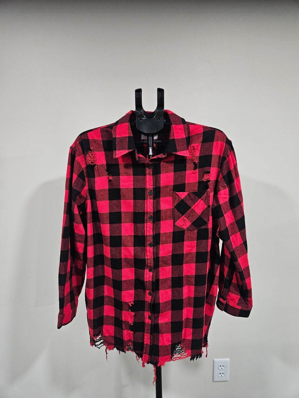 Womens Distressed Red And Black Fannel.